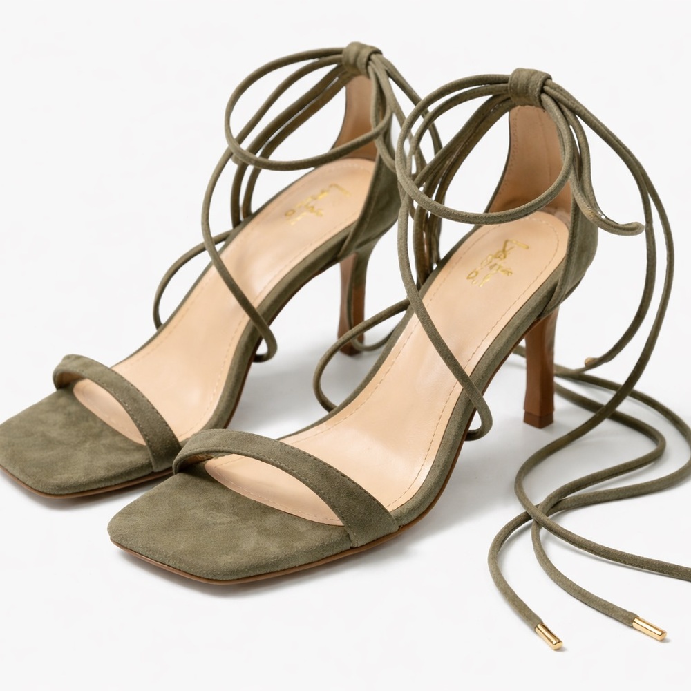 Lulu's Olive Lace-Up Heels